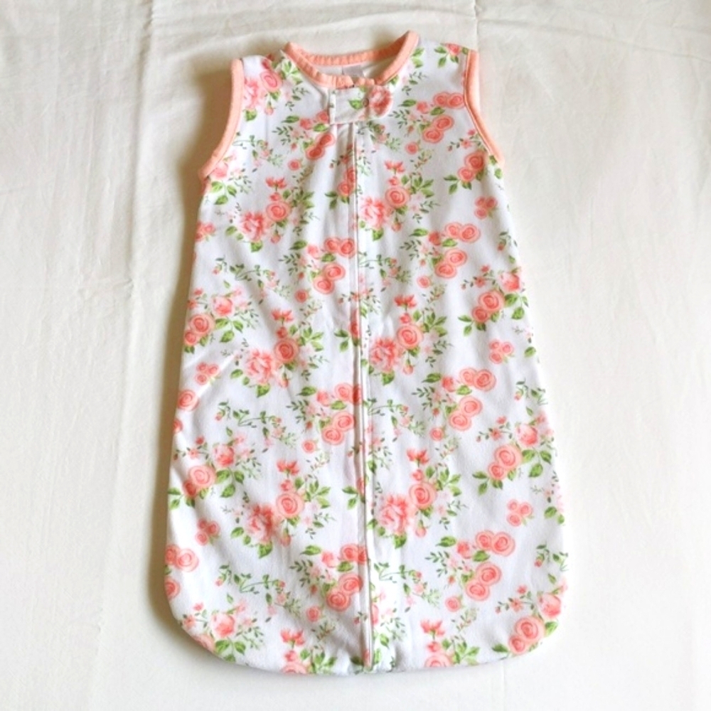 Kensie 6-9M Rose Floral Fleece Zip Wearable Blanket Sleep Sack Baby Girl Peach